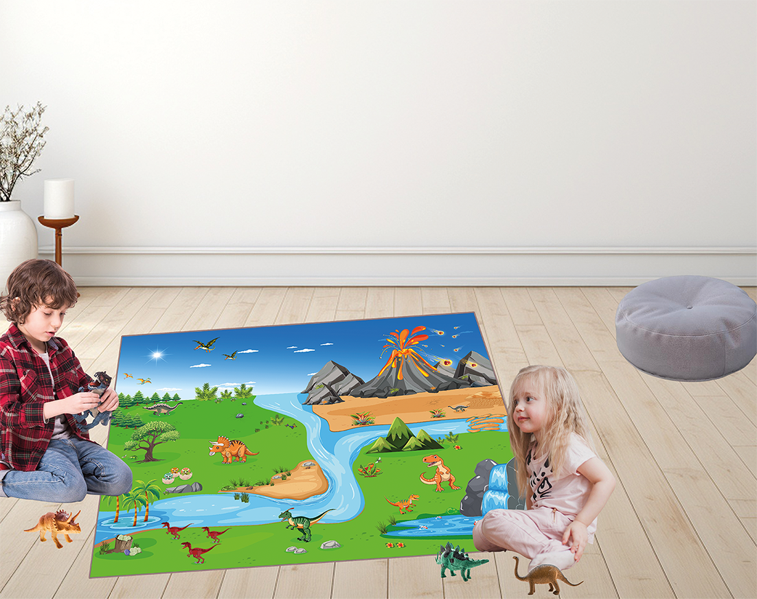 image enfants qui jouent sur un tapis de jeu dinosaures